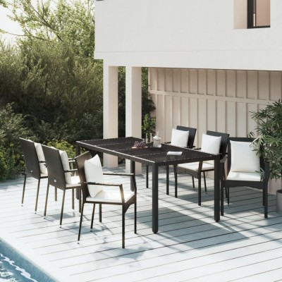 vidaXL Set mobilier de grădină cu perne, 7 piese, negru, poliratan 3157955 foto