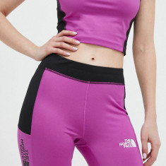 The North Face pantaloni scurți de antrenament culoarea violet, modelator, medium waist