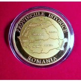 Medalie de Colec?ie &bdquo;Rom&acirc;nia Unit? ?i Provinciile Istorice&rdquo; &ndash; 40mm, Aurie &icirc;n Capsul? de Acryl