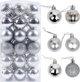 Set de 36 globuri pentru brad ZoneYan, plastic, argintiu, 4 cm