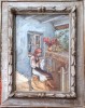 Elisa GHIOCULESCU (cca. 1890-?)-Femeie cos&acirc;nd &icirc;n pridvorul casei, pictură veche, Scene gen, Ulei, Realism