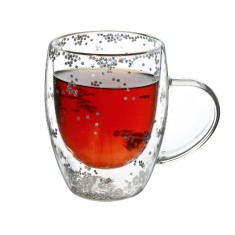 Cana, de cafea, Magia stelelor, din sticla, transparent, 350 ml, ideala pentru cafea, ceai sau alte bauturi calde