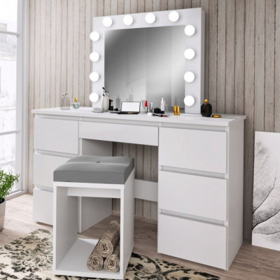 SEA516 Set Masa toaleta 120cm, cosmetica machiaj masuta vanity, oglinda LED, Alb foto