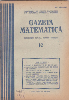 GAZETA MATEMATICA - NUMARUL 10 / 1988 foto