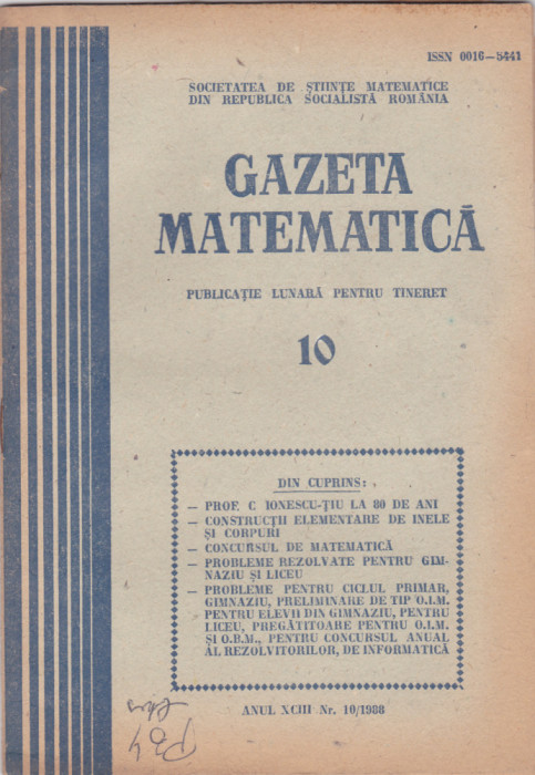 GAZETA MATEMATICA - NUMARUL 10 / 1988