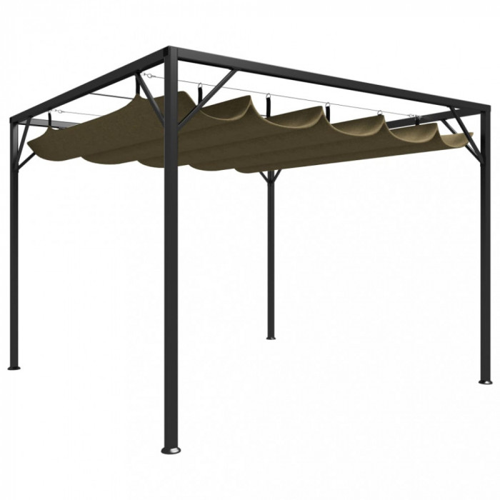 Pavilion grădină, acoperiș retractabil gri taupe 3x3 m 180 g/m&sup2;