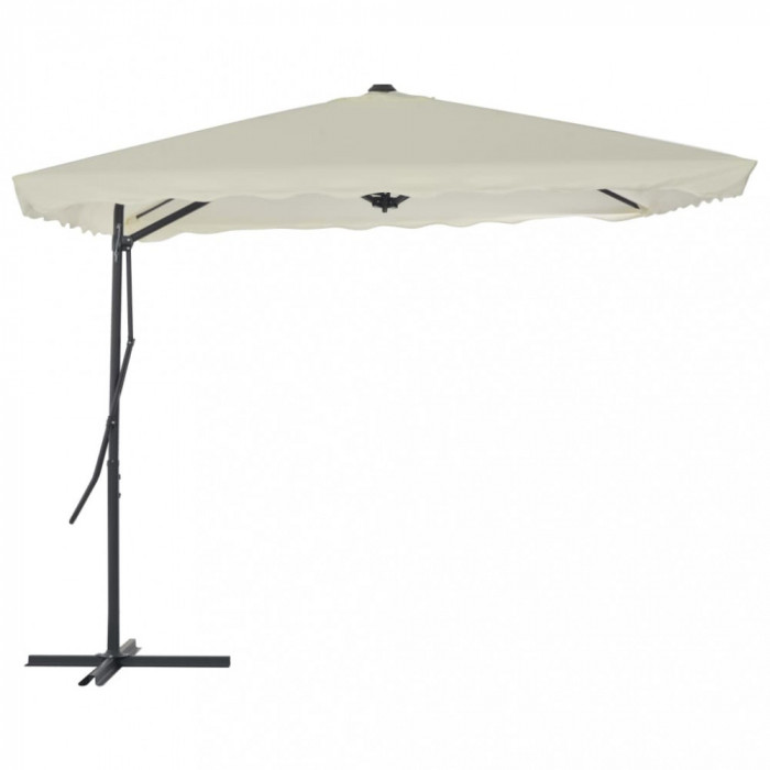 Umbrelă soare de exterior, st&acirc;lp din oțel, nisipiu, 250x250 cm