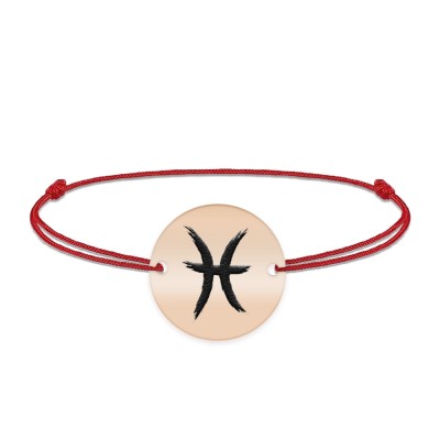 Bratara snur si banut argint 925 placat cu aur roz personalizat cu semn zodiacal Pesti foto