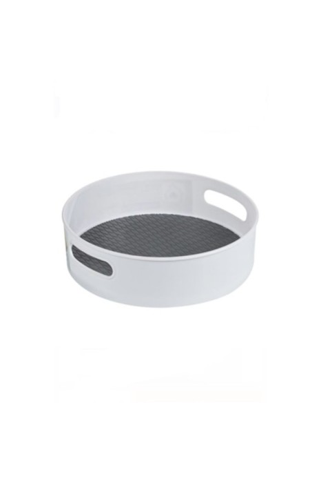 Tavă organizatoare rotativă ad&acirc;ncă pentru frigider/dulap, albă, 360 de grade, antiderapantă, 22,5x6,5 cm