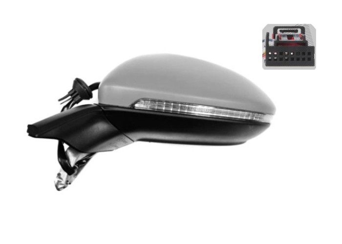 Oglinda exterioara Volkswagen Golf Viii, 11.2019-, montare stanga, reglaj electric; grunduit; incalzit; sticla asferica; geam cromat; 16 gauri / 6 pi