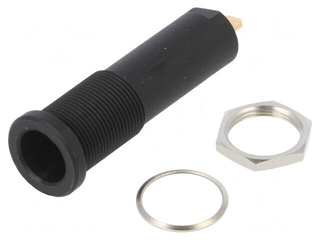 Soclu banană negru aurit 4mm 16A 6000V pe panou