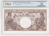 2000 lei Oct 1944 Traian PCGS62 UNc bancnota gradata