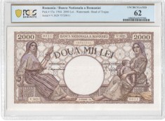 2000 lei Oct 1944 Traian PCGS62 UNc bancnota gradata