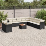 VidaXL Set canapele de grădină, 12 piese, cu perne, negru, poliratan 3256056