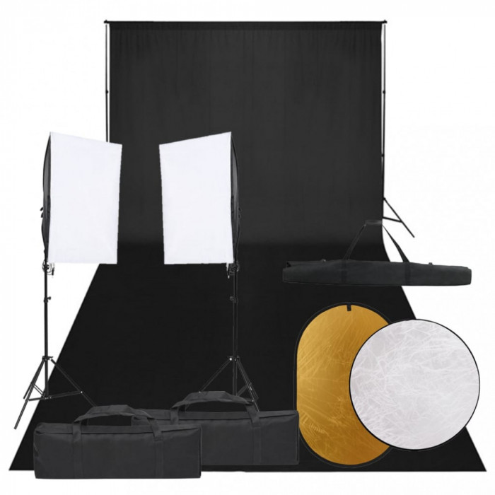 vidaXL Kit studio foto cu set de lumini, fundal și reflector