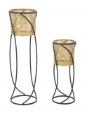 Set 2 suporturi ghiveci Curvy, Mauro Ferretti, &Oslash; 23x76-20x51 cm, fier, auriu/negru