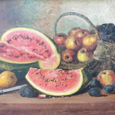 Petre Barcan (Bărcănescu)-Natură statică cu fructe, pictură în ulei (1939)