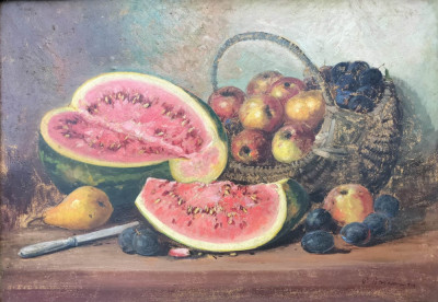 Petre Barcan (Bărcănescu)-Natură statică cu fructe, pictură &amp;icirc;n ulei (1939) foto
