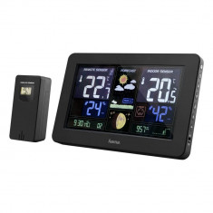 Statie meteo Hama Premium, Termometru, Higrometru, Barometru, Ceas DCF Radio, USB, Negru