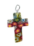 PANDANTIV - CRUCIULIȚA DIN STICLĂ DE MURANO MILLEFIORI
