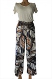 Pantaloni lungi, din bumbac, multicolori, in nuante de bleumarin-alb-maro, cu talie elastica