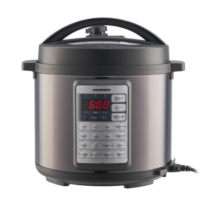 Multicooker Alacarte Heinner, 1000 W, 3.8 l, gatire sub presiune,14 programe, display LED, 0.8 bar, temporizator, accesorii incluse, Negru