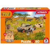 Puzzle 150 piese, Lumea salbatica, in savana + cadou: figurina pui de leu, Schimdt