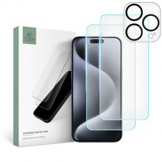 Set 2 Folii Ecran si 1 Folie Camera Tech-Protect Supreme pentru Apple iPhone 15 Pro Transparent