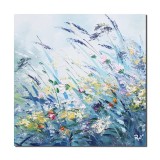 Flori multicolore pe camp, tablou pictat manual 50x50cm ulei pe panza, Valentin Pop