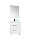 Set mobilier baie cu lavoar ceramic, GN0541, front MDF, 2 sertare, 60 cm, picioare cromate reglabile si oglinda cu polita GN0671, dreptunghiulara, PAL
