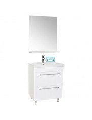 Set mobilier baie cu lavoar ceramic, GN0541, front MDF, 2 sertare, 60 cm, picioare cromate reglabile si oglinda cu polita GN0671, dreptunghiulara, PAL foto