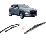 Cumpara ieftin Set 3 stergatoare HYUNDAI KONA (OS, OSE, OSI) din 2017 - 2023, pentru parbriz si luneta fata si spate auto, Bosch Twin, din cauciuc siliconat rezisten