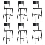Scaune de bar, 6 buc., negru, placaj solid, otel