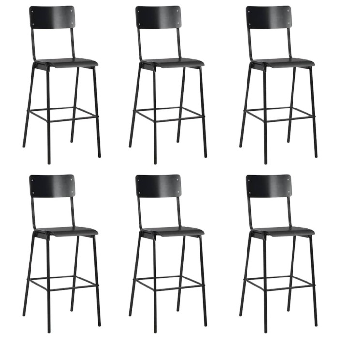 Scaune de bar, 6 buc., negru, placaj solid, otel