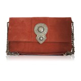 Cumpara ieftin Poseta Aurora Teracota piele intoarsa, geanta de umar clutch, 20x32x6 cm, lant detasabil, fabricata manual in Grecia