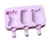 Форма за сладолед, TopBazar, 3 отделения, Животински модел, Хранителен силикон, Лилава, 50 пръчици