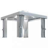 Pavilion cu perdele &amp; șiruri lumini, alb crem, 3x3 m, vidaXL