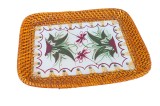 CENTRU DE MASA DECORATIV DIN CERAMICĂ SMĂLȚUITĂ ȘI &Icirc;MPLETITURĂ DIN FIBRE VEGETALE