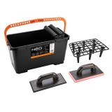 Set montaj placi :galeata cu gratar si role 24L+drisca cu cauciuc+drisca cu burete moale NEO TOOLS 50-254 HardWork ToolsRange