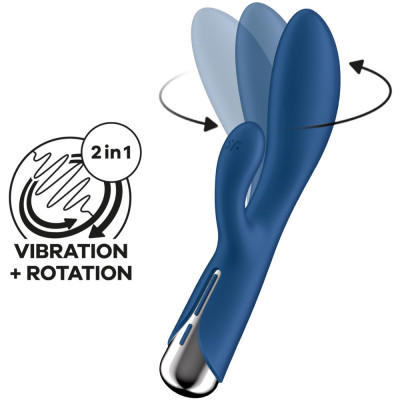 Vibrator Iepuras Spinning Rabbit 1, 12 Moduri Vibratii, 5 Moduri Rotatii, Silicon, USB, Albastru, 20 cm foto