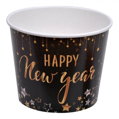 Cutie Snack, Model Stele &amp;quot;Happy New Year&amp;quot;, Capacitate 1.8L, Culoare Negru, Material H&amp;acirc;rtie, Diametru 16.5cm, &amp;Icirc;nălțime 13.5cm foto