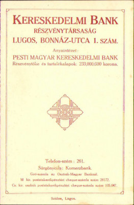 HST A38 Reclamă Banca Comercială Lugoj ante 1918 foto