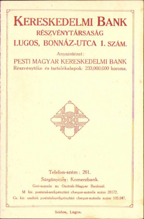 HST A38 Reclamă Banca Comercială Lugoj ante 1918