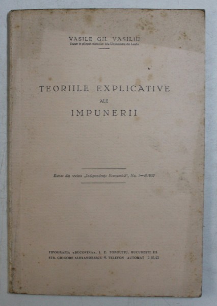 TEORIILE EXPLICATIVE ALE IMPUNERII de VASILE GH. VASILIU , 1932