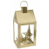Felinar Craciun metal auriu sticla 18x18x37.5 cm