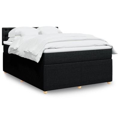 vidaXL Pat box spring cu saltea, negru, 140x190 cm, textil 3289767 foto
