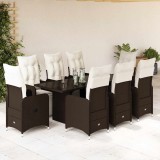 Set bistro de grădină cu perne, 9 piese, maro, poliratan