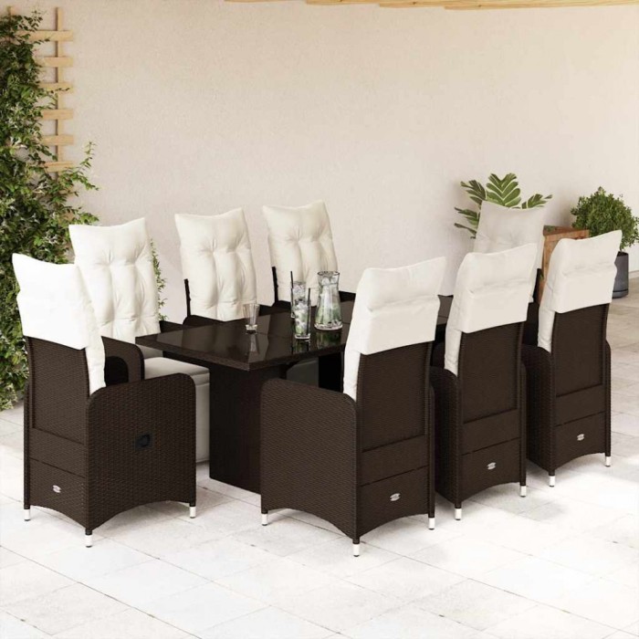 Gossi set bistro de gradina cu perne, 9 piese, maro, poliratan