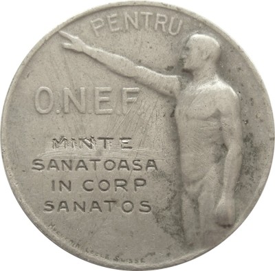 q595 INSIGNA ONEF PENTRU MINTE SANATOASA IN CORP SANATOS metal alb fara ac foto