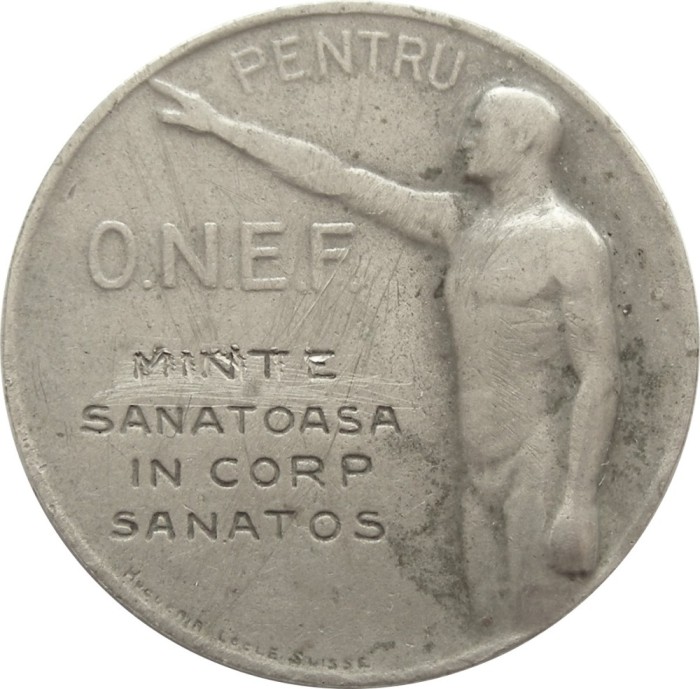 q595 INSIGNA ONEF PENTRU MINTE SANATOASA IN CORP SANATOS metal alb fara ac